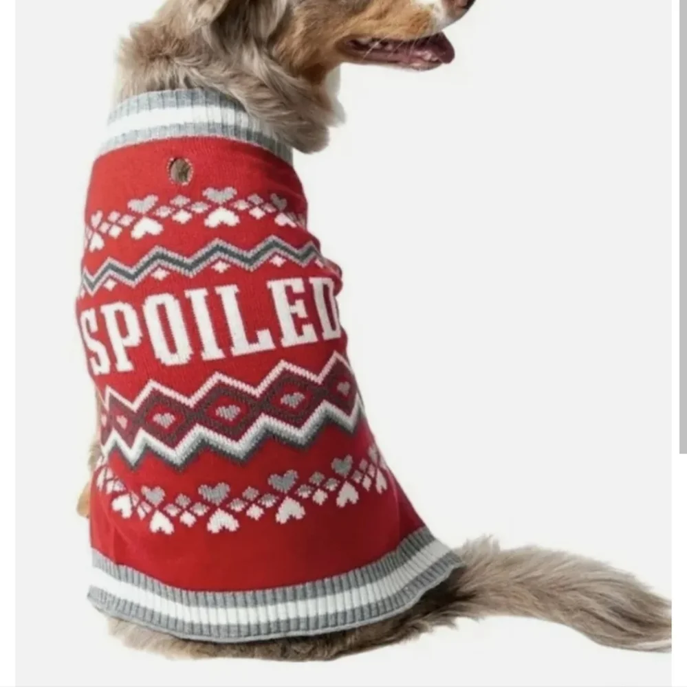 Spoiled Pooch Dog Sweater Animal Graphic Print Hearts Stripe Size Medium Cozy